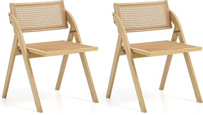 Folding Dining Chairs Set of 4, Wooden Folding Chair with Rattan Backrest & Seat