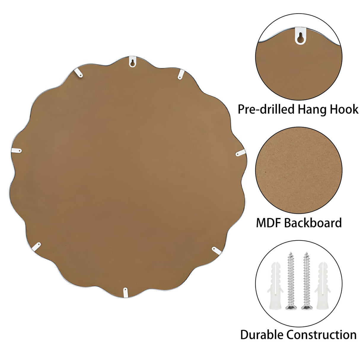 22 Inch Round Wavy Mirror - Modern Gold Wall Decor