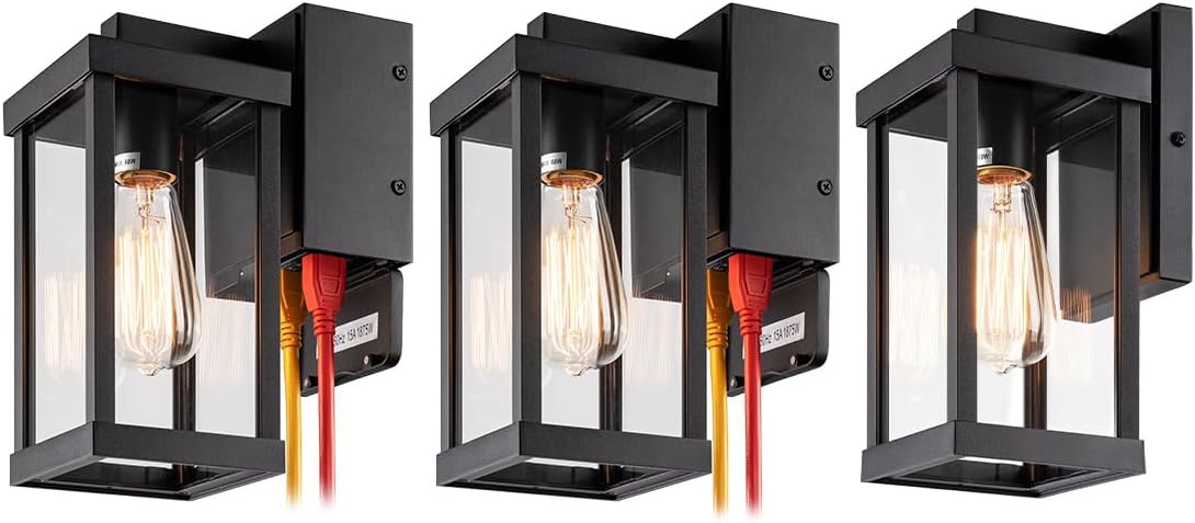 11" Classic Outdoor Wall Sconce with Built-in GFCI Outlet 1 Light in Matte Black Rectangular