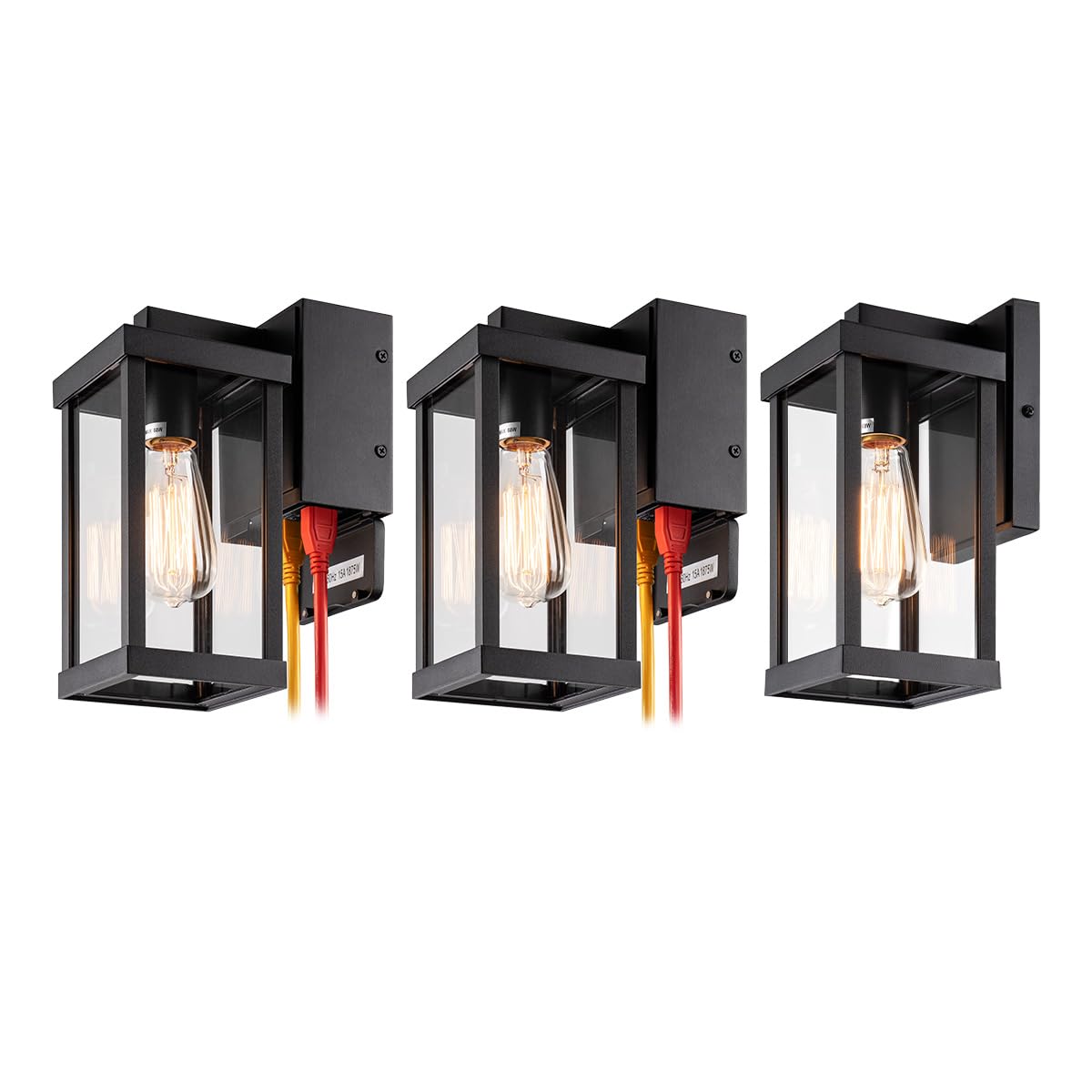 11" Classic Outdoor Wall Sconce with Built-in GFCI Outlet 1 Light in Matte Black Rectangular