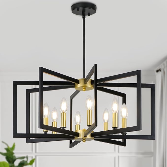 Black and Gold Chandelier, 8-Light Dining Kitchen Chandeliers Over Table