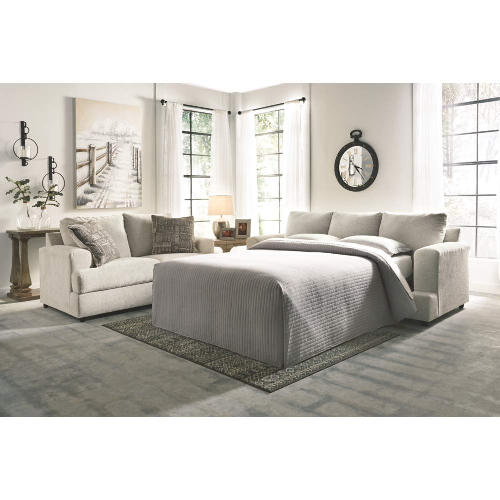 Soletren Contemporary Chenille Queen Sofa Sleeper with 4 Accent Pillows, Off-White