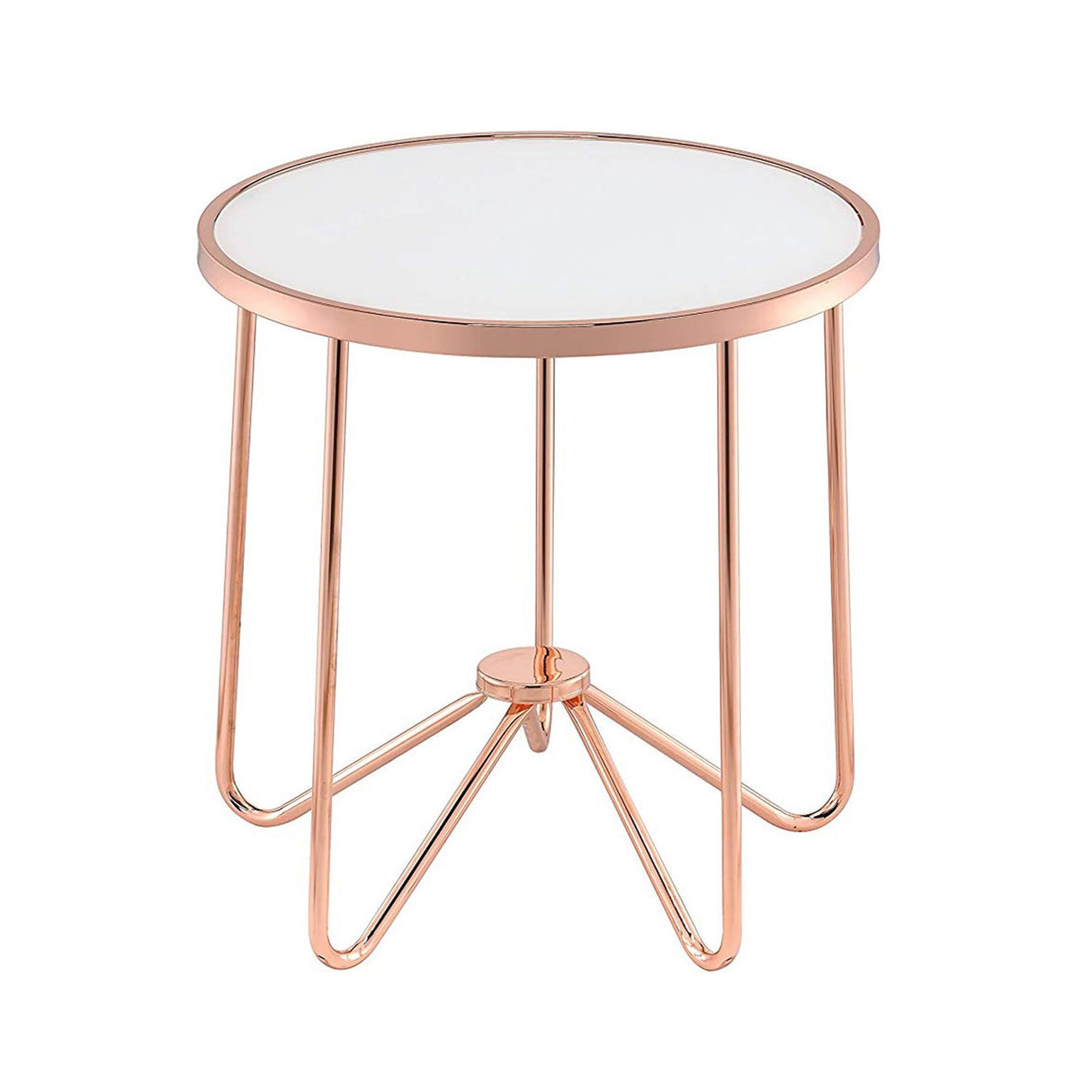 Alivia Round Glass Top End Table in Frosted Glass and Rose Gold