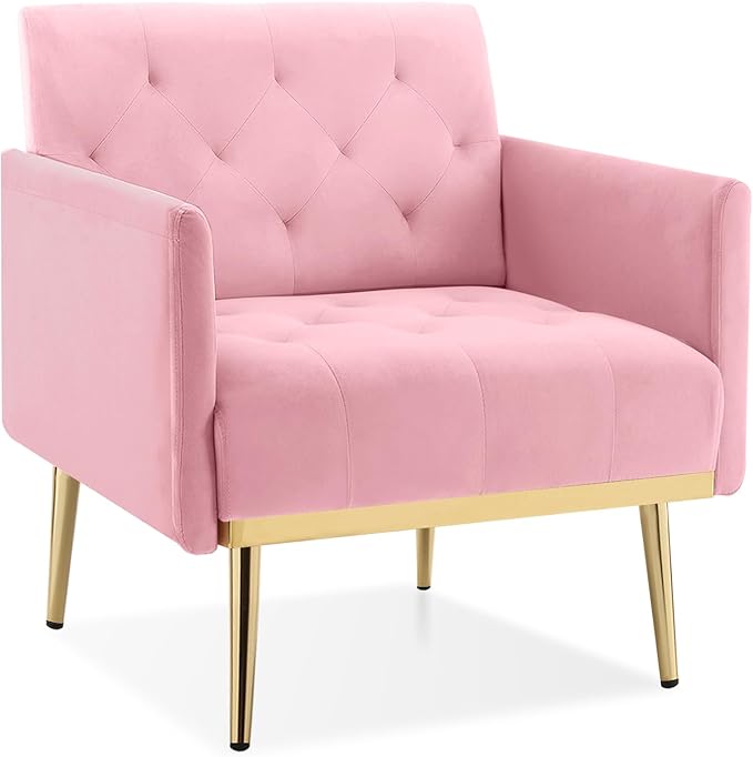 Green Velvet Accent Chairs Set of 2, Comfy Button Tufted Armchair, Upholstered Arm