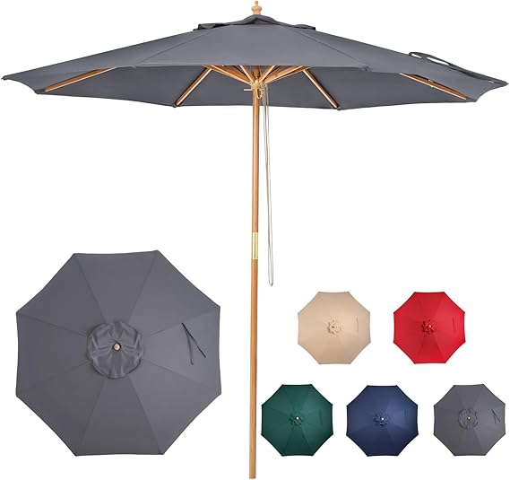 9ft Bamboo Umbrella, Outdoor Patio Umbrella, Waterproof Market Umbrella