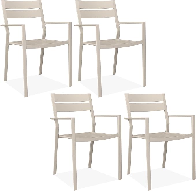 Patio Dining Chairs Set of 2, Metal Stackable Outdoor Chairs with Armrest