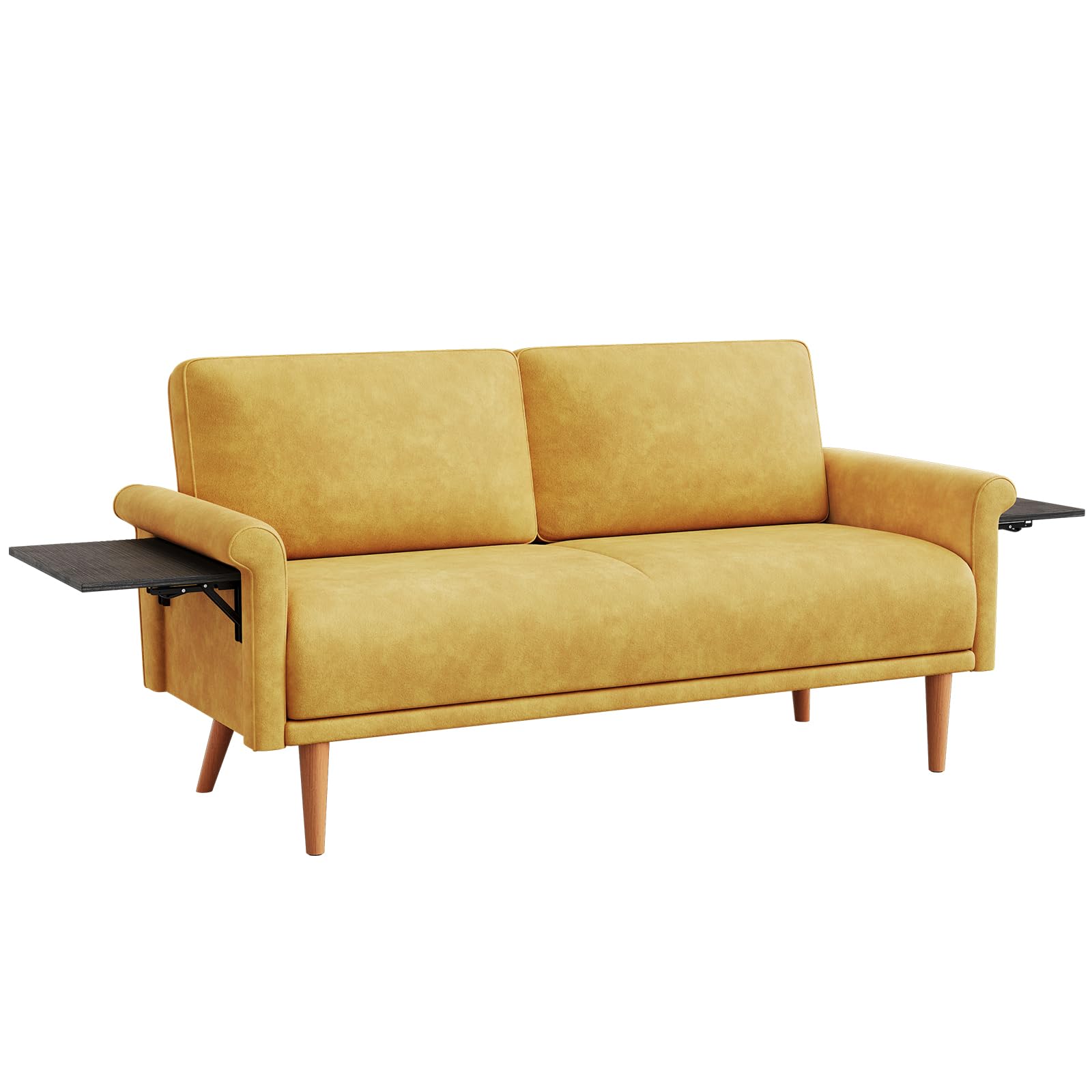 70" Loveseat Sofa with Foldable Side Table, Modern 2 Seater Couch