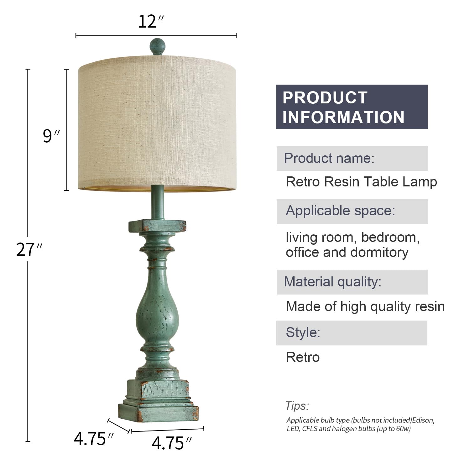 27" Farmhouse Table Lamp Set of 2 with USB A+C for Bedroom Living Room Vintage Rustic