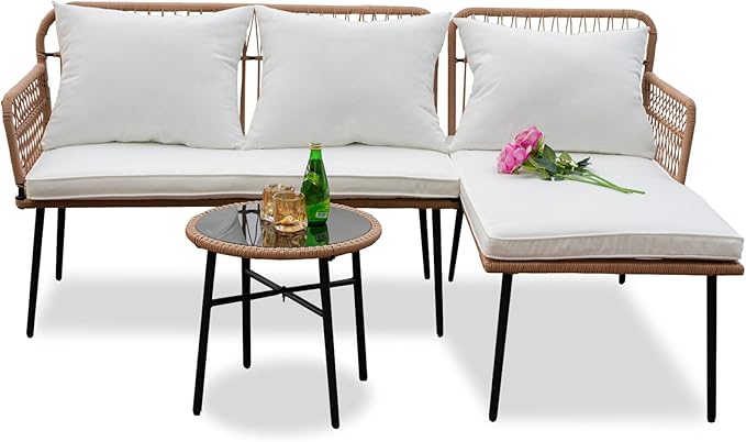 4 Pieces Patio Sectional Furniture Chairs Set Boho Water-Resistant Outdoor Indoor Wicker