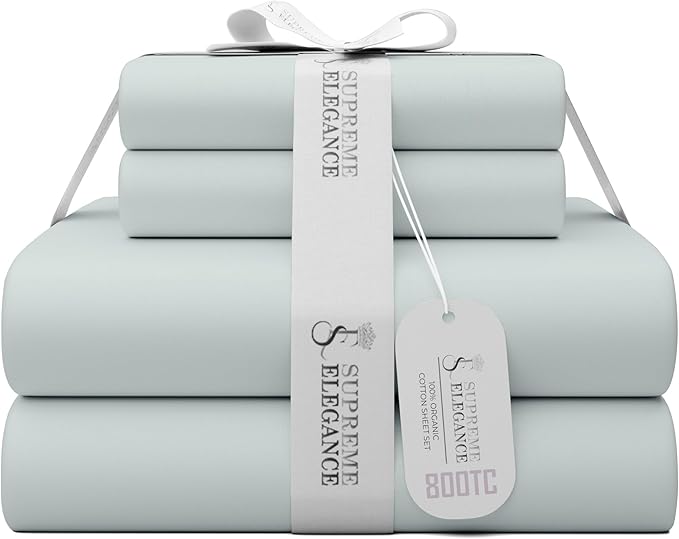 800 Thread Count Queen Arctic White Sheets Set, Ultra Soft & Silky Cotton Rich Easy Care