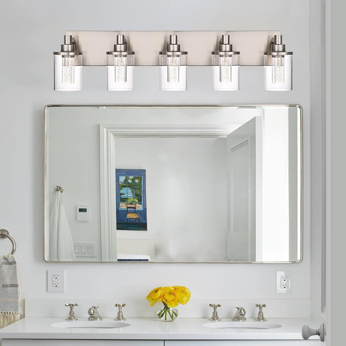 5-Light Bathroom Vanity Light Fixtures,Brushed Nickel LED Modern Bathroom