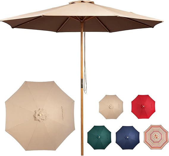 9ft Bamboo Umbrella, Outdoor Patio Umbrella, Waterproof Market Umbrella
