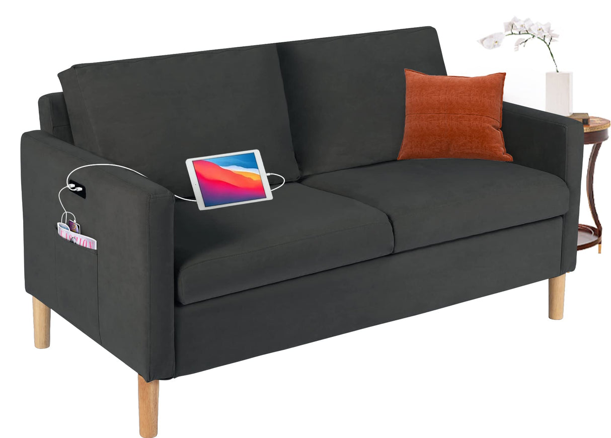 Modern Fabric Loveseat Sofa with 2 USB Charging Ports