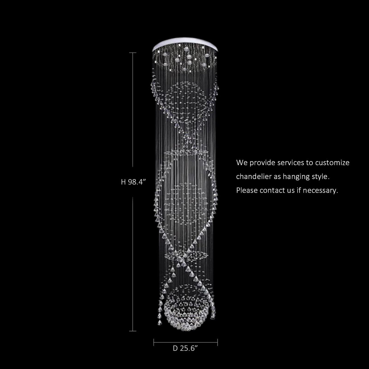 Crystal Chandelier Modern Spectacular Spiral Raindrop Luxury Flush Mount Long Chandelier