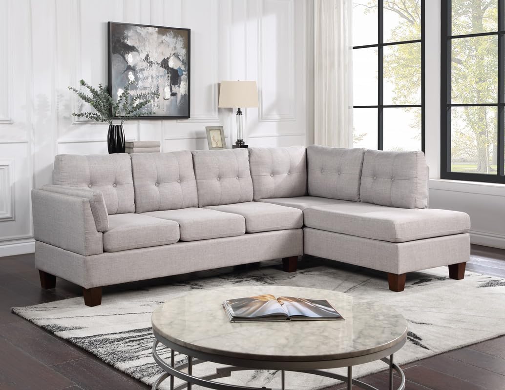 Linen Modern Sectional Sofa with Right Facing Chaise