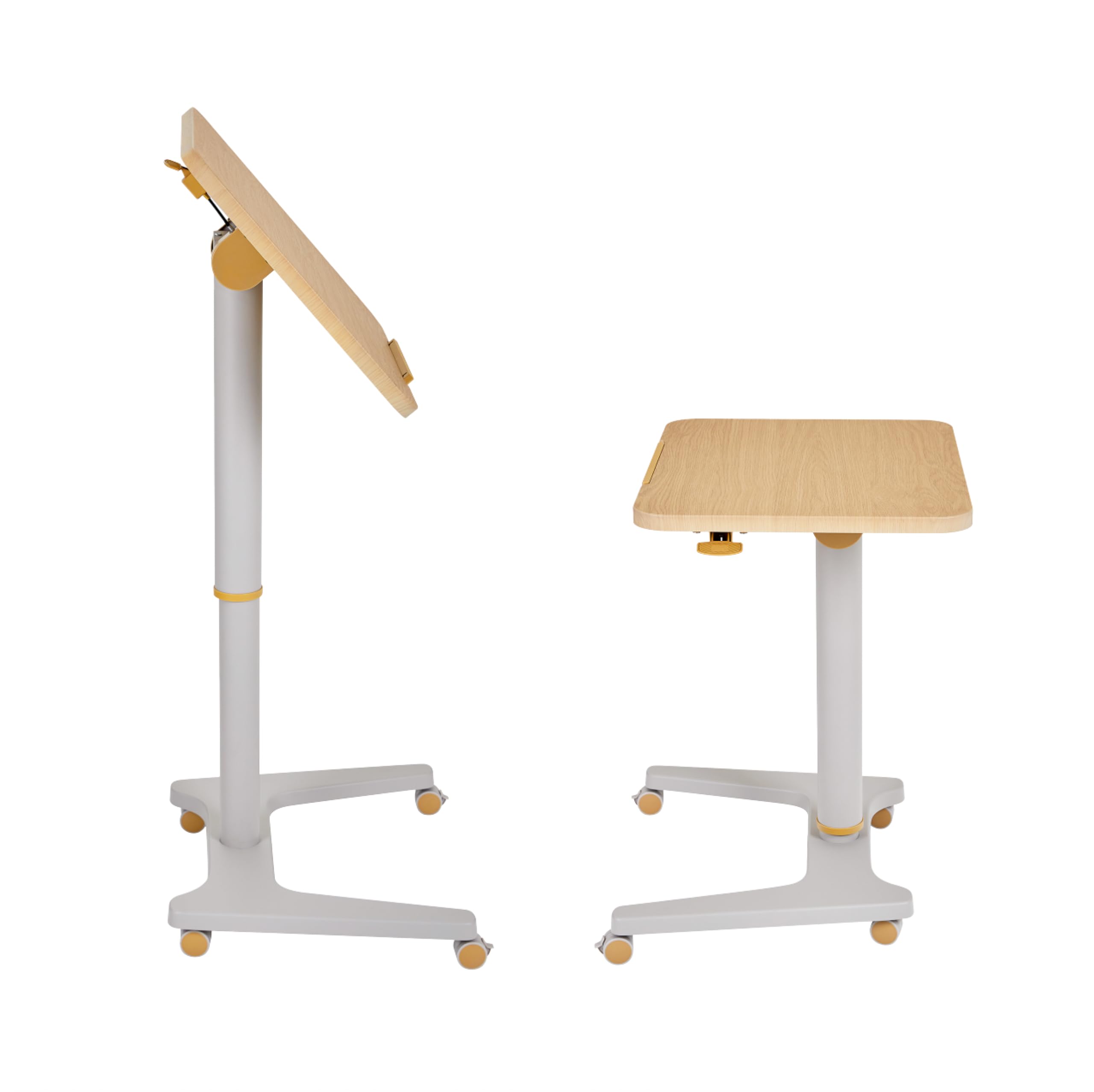 Cordless Auto-Lifting Small Standing Desk, Tiltable Desktop from 0 to 90 Degrees, Rolling with Casters, Adjustable Height 30.3'' to 47.6'', Desktop Size 26.8'' by 20.5'', Color White Oak
