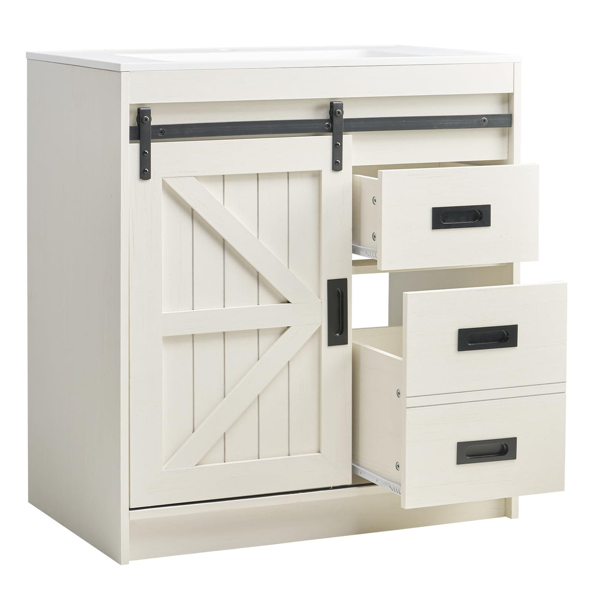 Farmhouse Bathroom Vanity with Sink Combo, 31in Sliding Barn Door Bathroom Vanity Cabinet Set