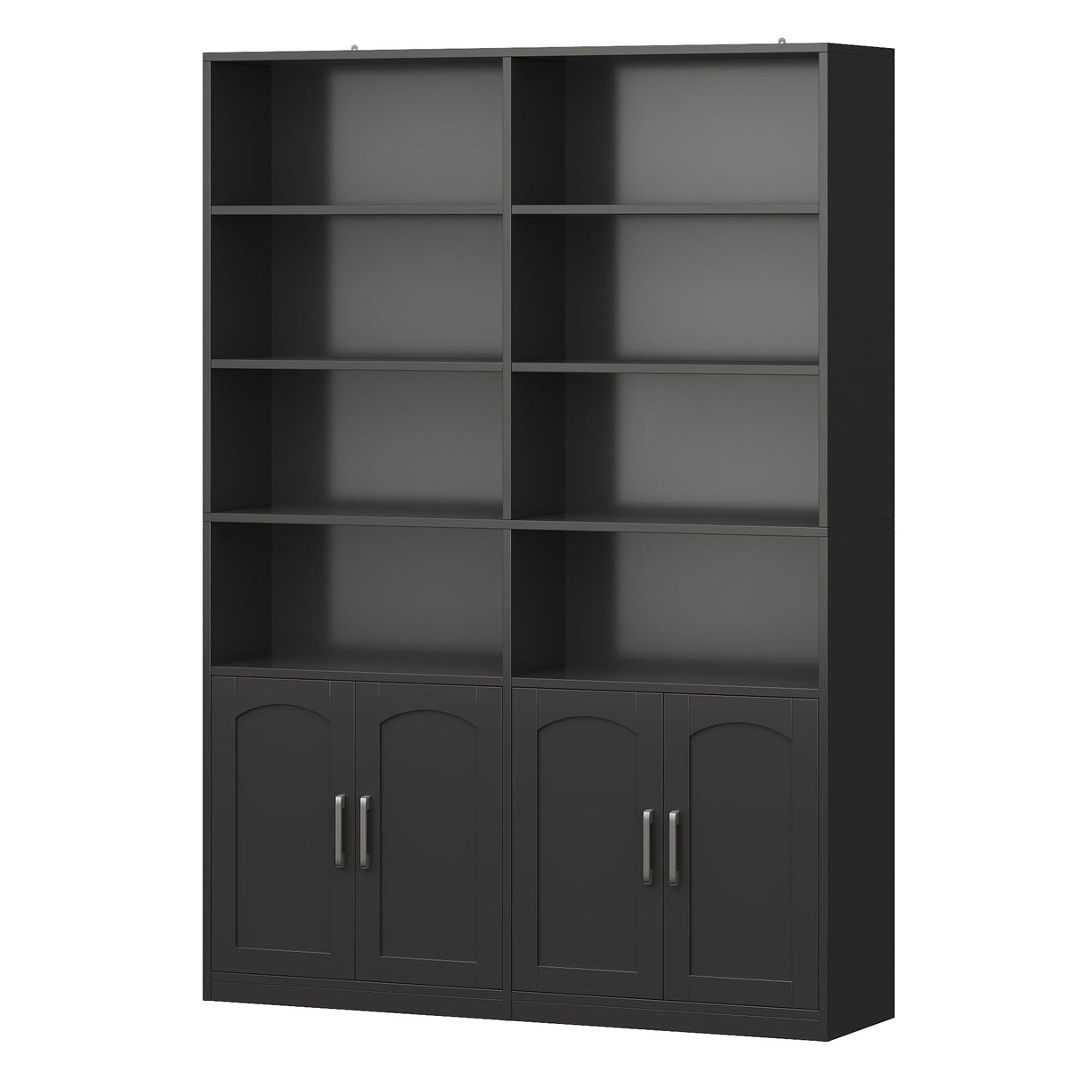 Bookshelf and Bookcase with Doors, 6 Tier Double Wide Large Bookshelves, Open Display Shelves, 73'' Tall Bookshelf with Storage Cabinets for Home Office, Living Room, Library, Black