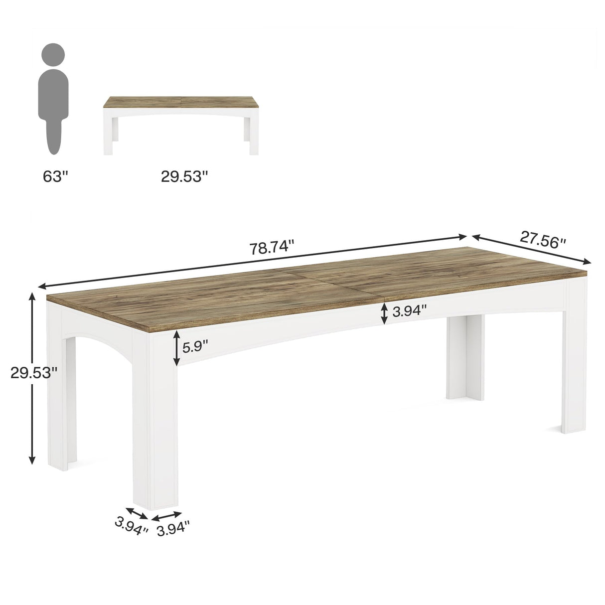 78.74-Inch 2-Person Desk, Extra Long Computer Desk for Two People, Wooden Large Double Desk Work Study Writing Desk for Home Office, Brown & White