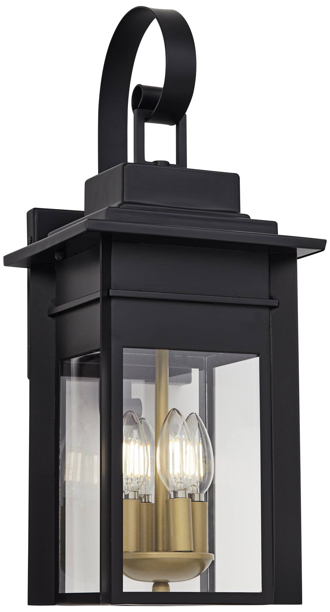 Bransford Rustic Farmhouse Outdoor Wall Light Fixture Black 4-Light 21 1/2" Clear Glass