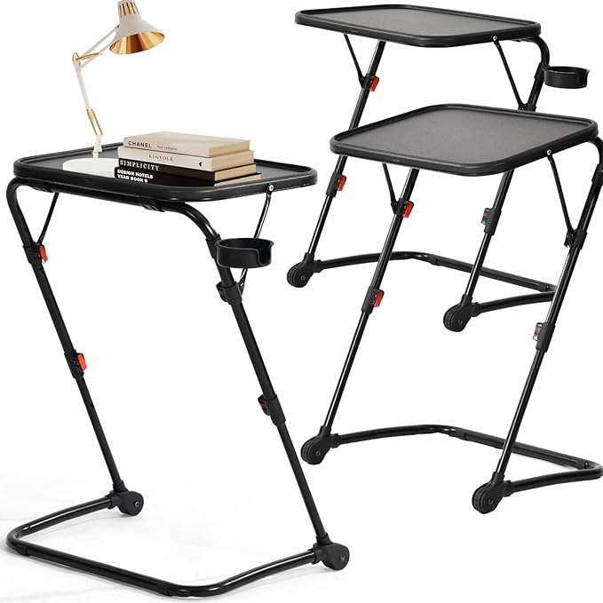 FurnitureR Adjustable Folding TV Tray Table