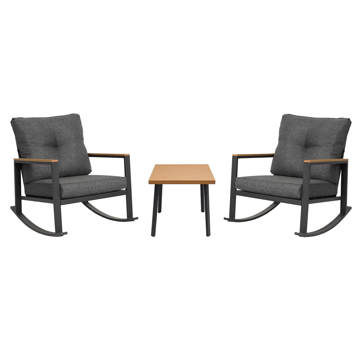 3 Pieces Rocking Bistro Set, Outdoor Patio Furniture Set with Thick Cushions and Coffee