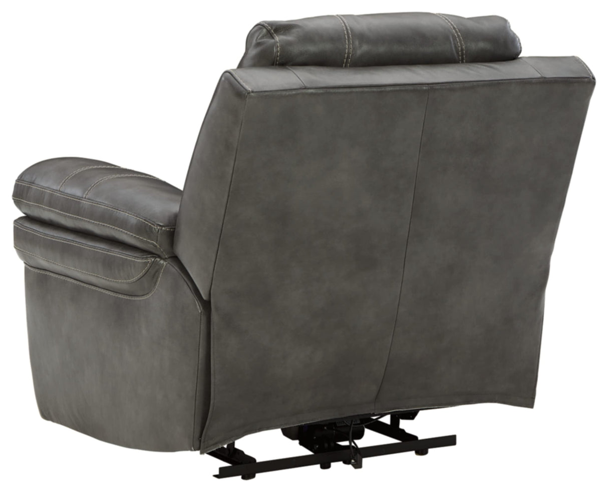 Edmar Leather Power Recliner with Adjustable Headrest, Gray