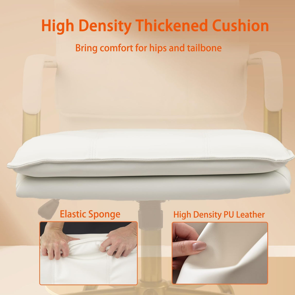 Leather Mid-Back Office Chair with Golden Accents - White