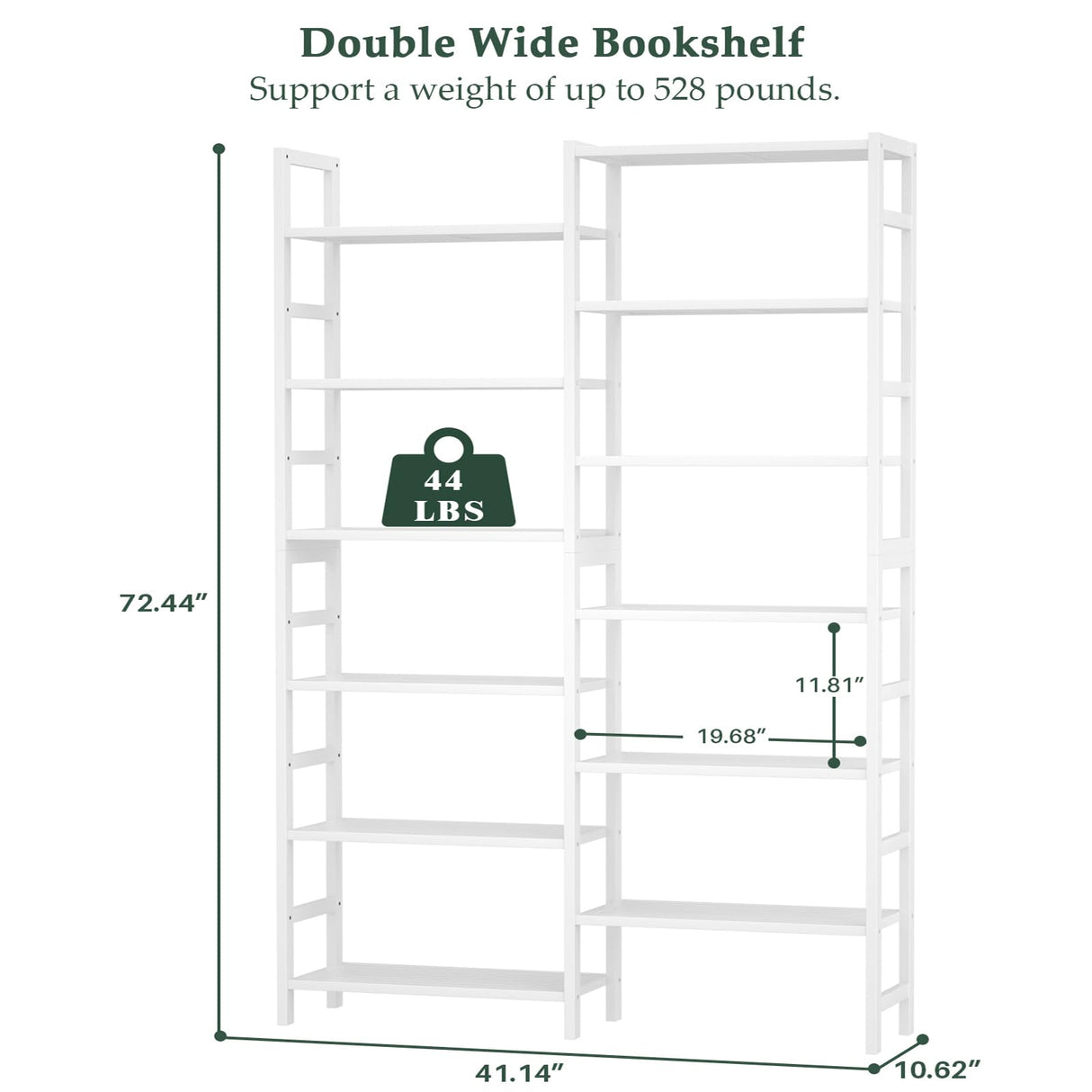 Homykic Double Wide Bamboo Bookshelf White, 6-Tier Large Open Bookcase with 12 Display Shelves, 6ft Tall Freestanding Book Shelf for Home Office, Bedroom, Living Room, Plants