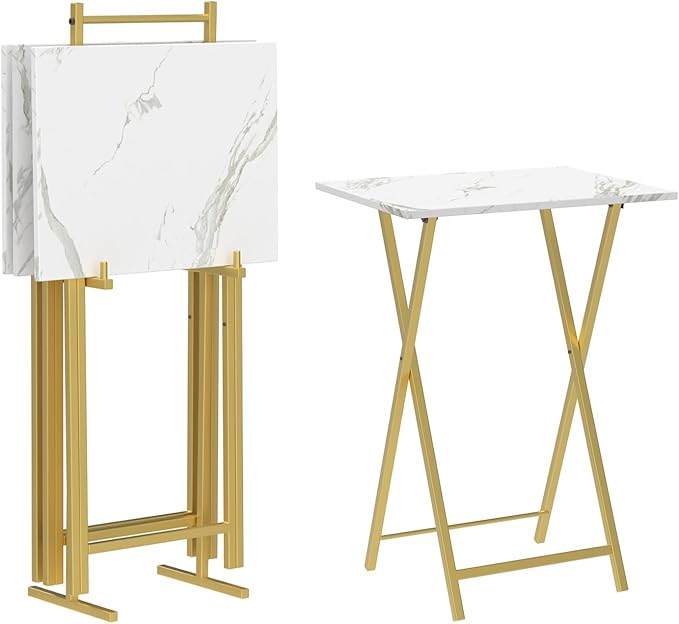 UrbanFold 4-Pack Folding TV Tray Tables with Storage Rack