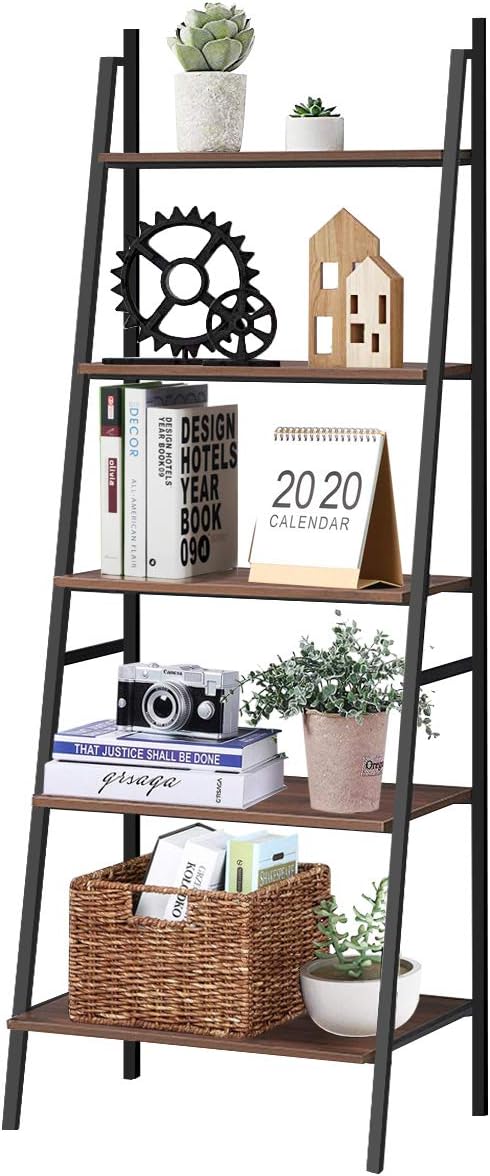 Ladder Shelf, 5 Tier Industrial Bookcase, Multifunctional Display Bookshelf