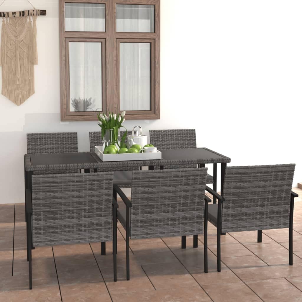 vidaXL Patio Dining Set 7 Piece, Outdoor Dining Set for Garden Yard, Table and Chair for Balcony, Dining Table, Farmhouse Style, Poly Rattan Gray