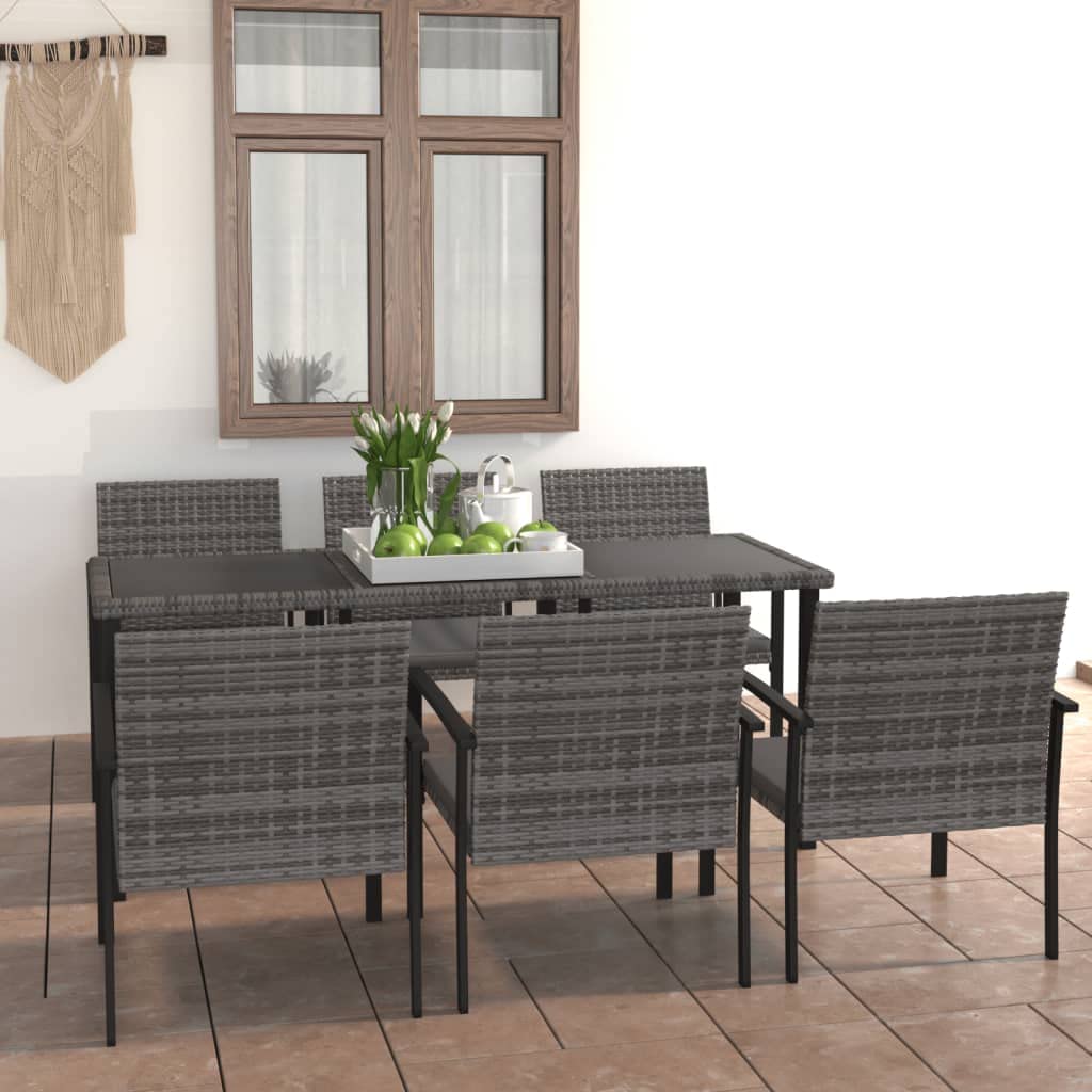 vidaXL Patio Dining Set 7 Piece, Outdoor Dining Set for Garden Yard, Table and Chair for Balcony, Dining Table, Farmhouse Style, Poly Rattan Gray