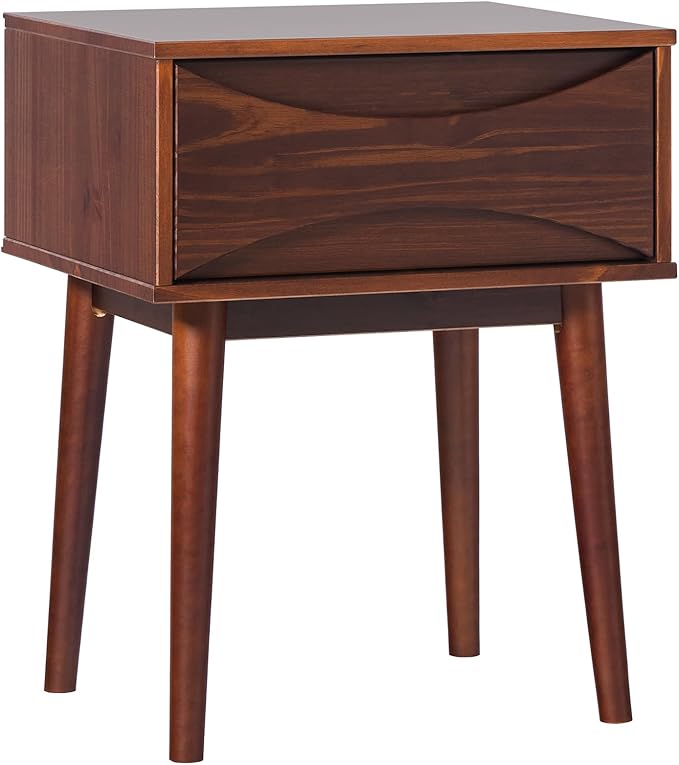 Edison Modern Solid Wood Retro 1-Drawer Nightstand, 25 Inch, Caramel
