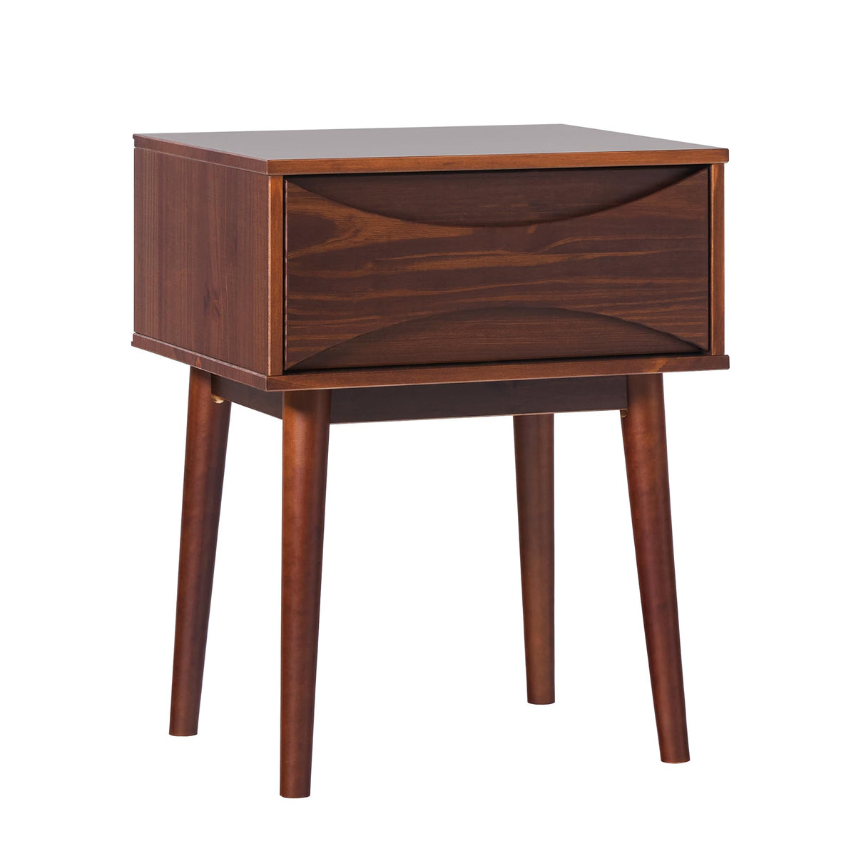 Modern Solid Wood Retro 1-Drawer Nightstand, 25 Inch, Walnut