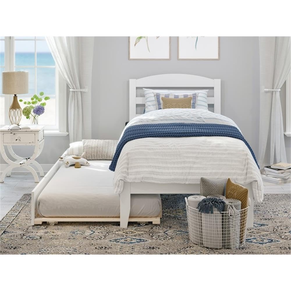 AFI Warren Solid Wood Twin XL Traditional Bed w/Twin XL Trundle in White