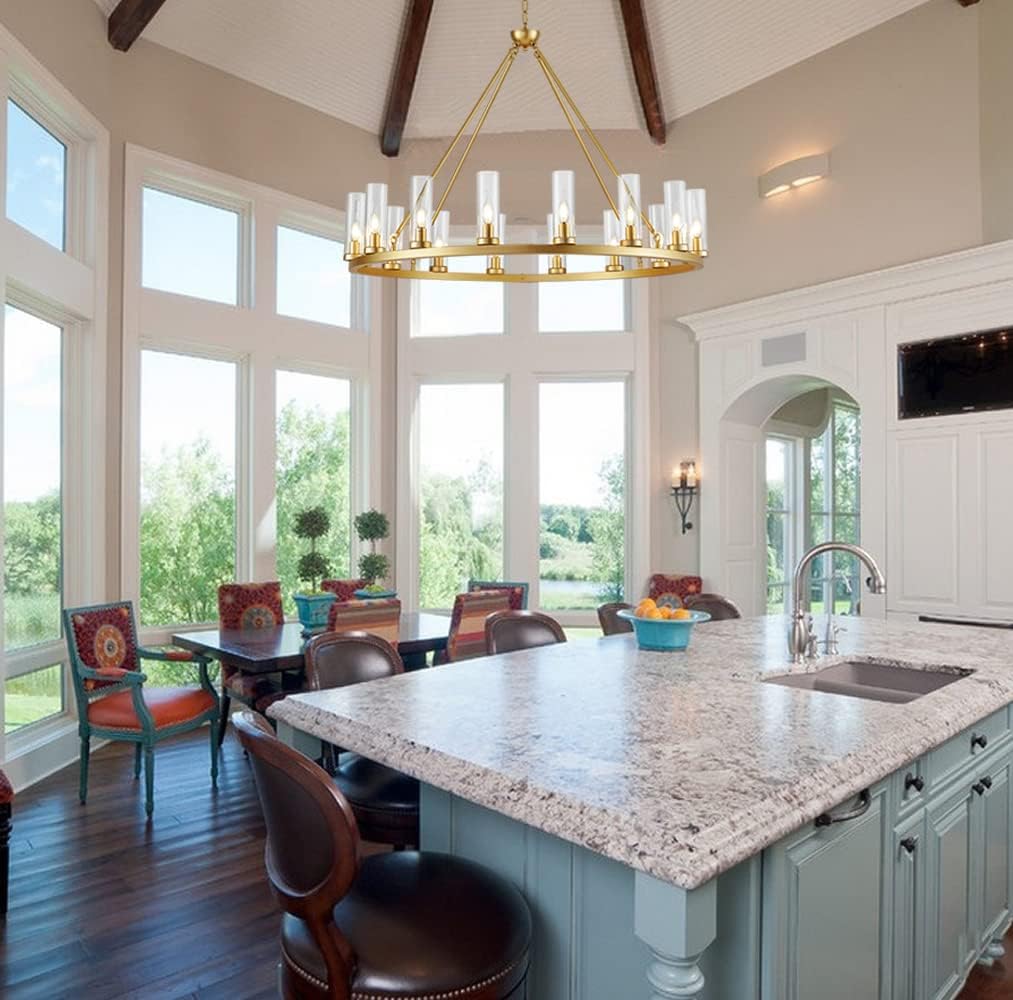 Farmhouse Wagon Wheel Chandelier,D42 16 Light Gold Industrial Rustic Chandelier Lighting