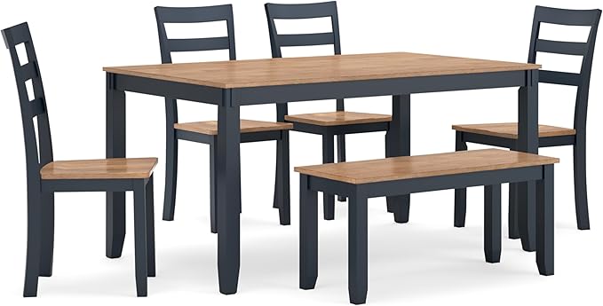 Ashley Gesthaven Casual Dining Table with 4 Chairs and Bench, Set of 6, Light Brown & Dark