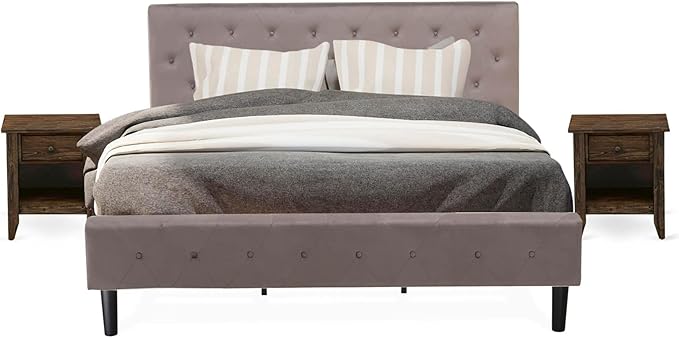 Furniture NL14K-2GA07 3 Piece Bedroom Set - Button Tufted Bed Frame - Brown