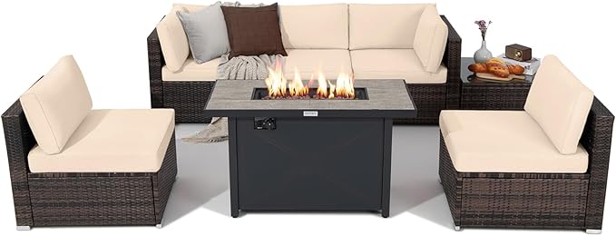 7 Piece Patio Furniture Set with Fire Pit Table, Includes 42 Inches 60