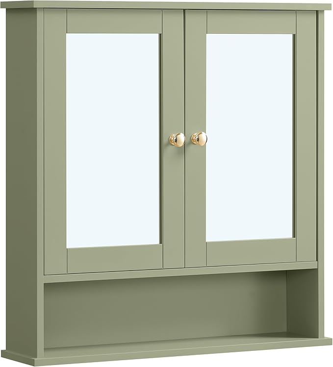 Bathroom Cabinet with Mirror, Wall Cabinet with 2 Mirrored Doors, Adjustable Shelf