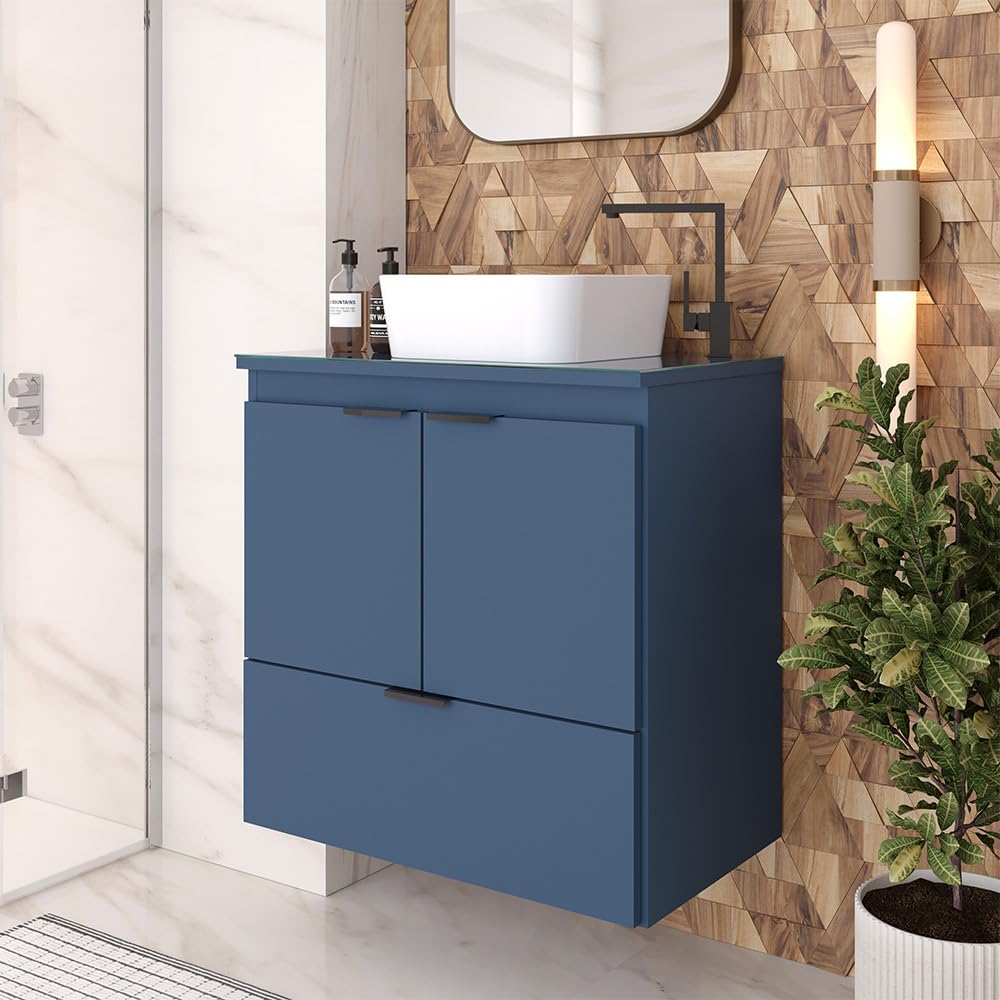 Soul 23" Combo Floating Bathroom Vanity with White Ceramic Sink Tempered Glass