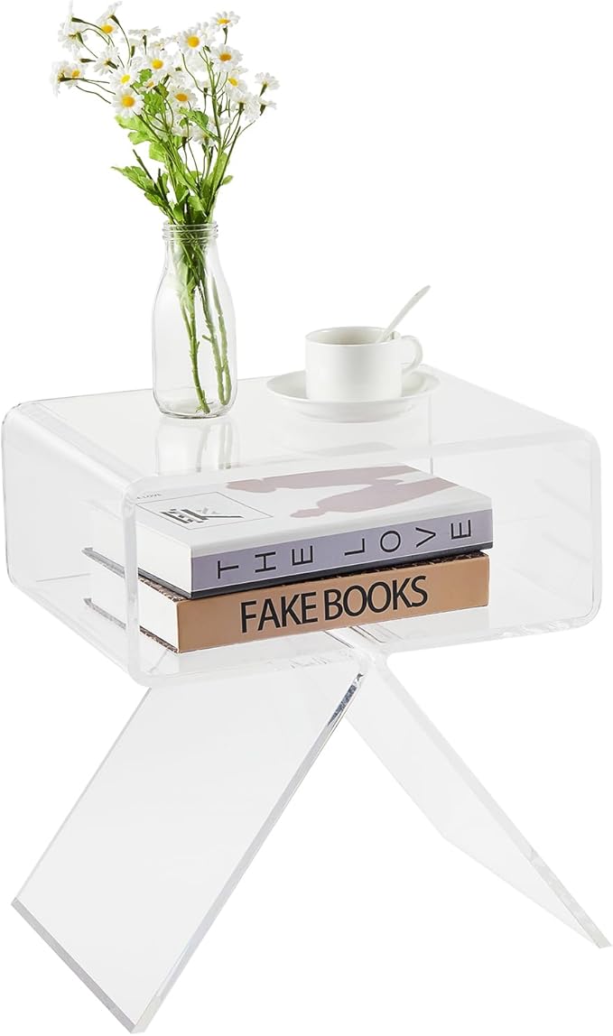 Acrylic Drink Table, 10" L x 10" W x 21.3" H Acrylic Side Table, Small Round Side Table