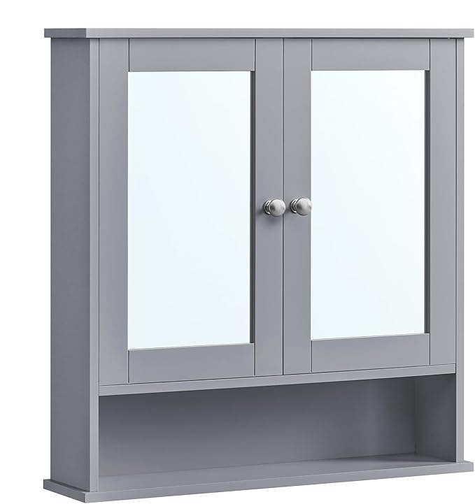 Bathroom Cabinet with Mirror, Wall Cabinet with 2 Mirrored Doors, Adjustable Shelf