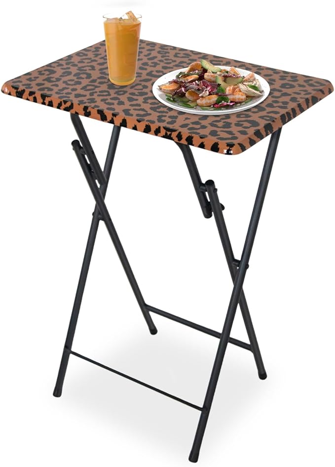 VividHaus Folding TV Tray Table – Leopard & Marbling Print Snack Tables