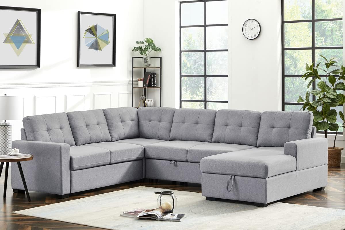 Oversized Convertible Tufted Sleeper Sectional Sofa with Pull Out Sleeper Couch Bed