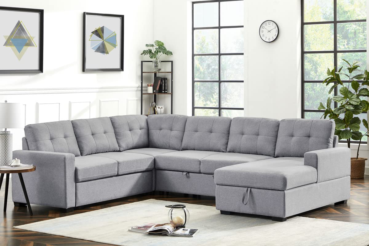 Oversized Convertible Tufted Sleeper Sectional Sofa with Pull Out Sleeper Couch Bed