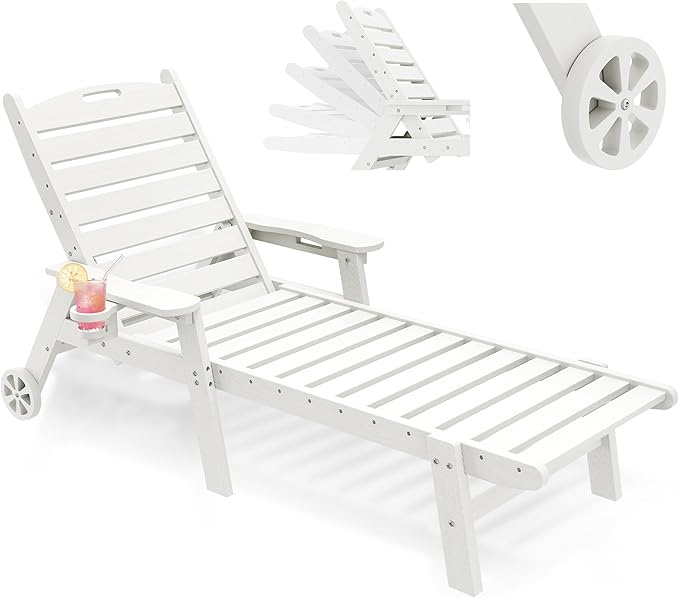 Lounge Chairs Outdoor, HDPE Adirondack Chaise Lounge Outdoor for Patio Poolside