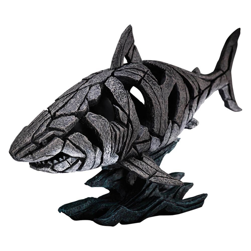 Edge Sculpture Shark on Wave Animal Figurine, 12.2 Inch, Grey and Blue