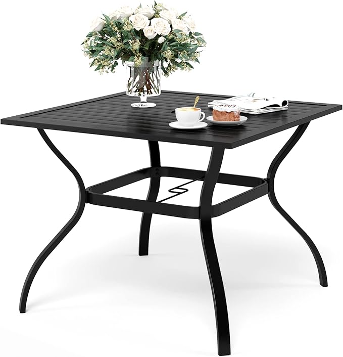 83" Patio Dining Table for 8,Large Rectangle Patio Table with Umbrella Holed